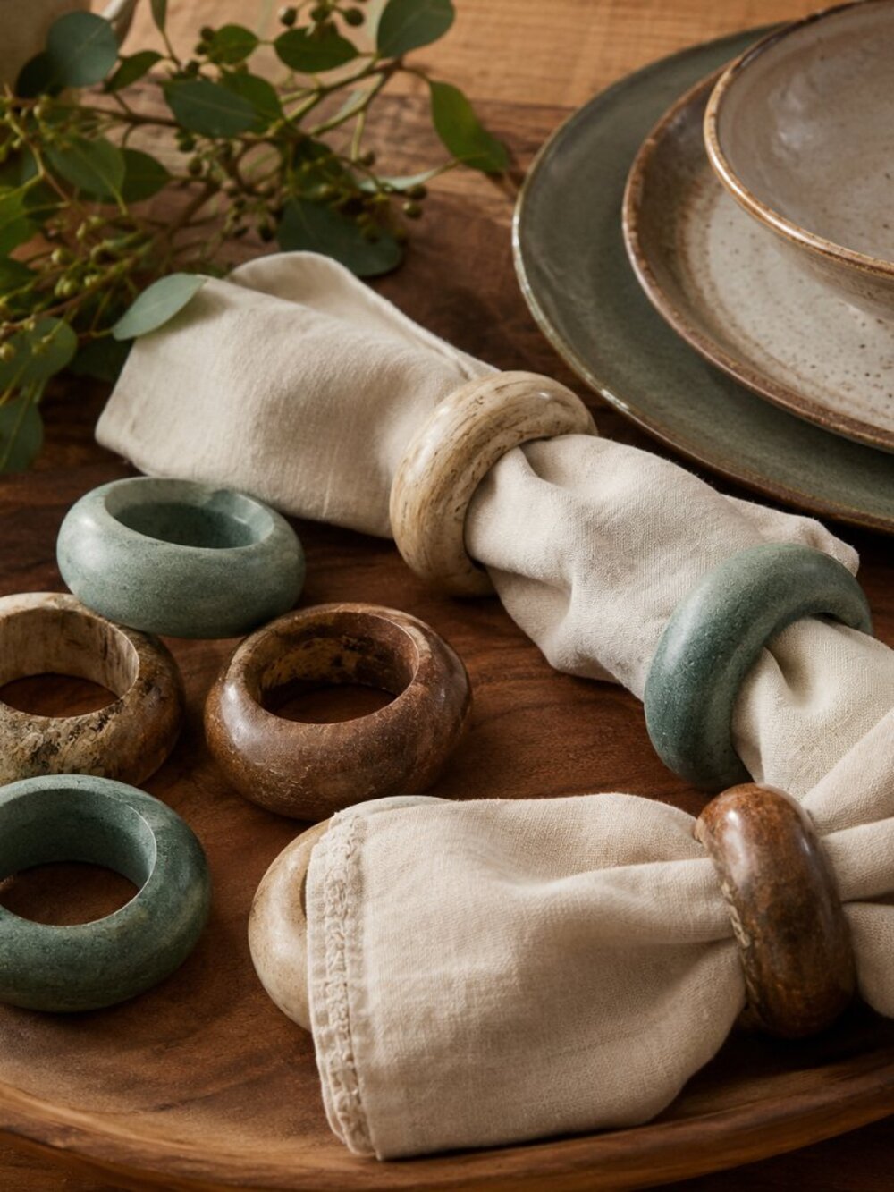 Set of 6 Chunky Burl Wood Napkin Rings 3” Organic Modern Boho Artisan Table Deco